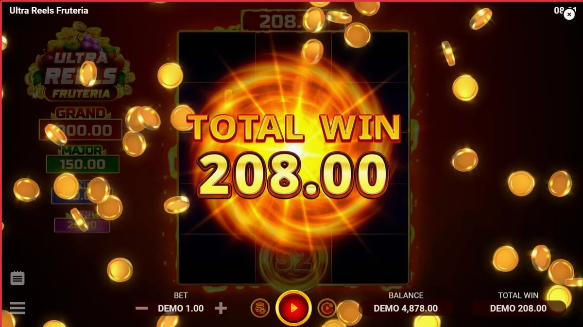 Interface vibrante do slot Ultra Reels Fruteria com frutas clássicas e elementos de arcade